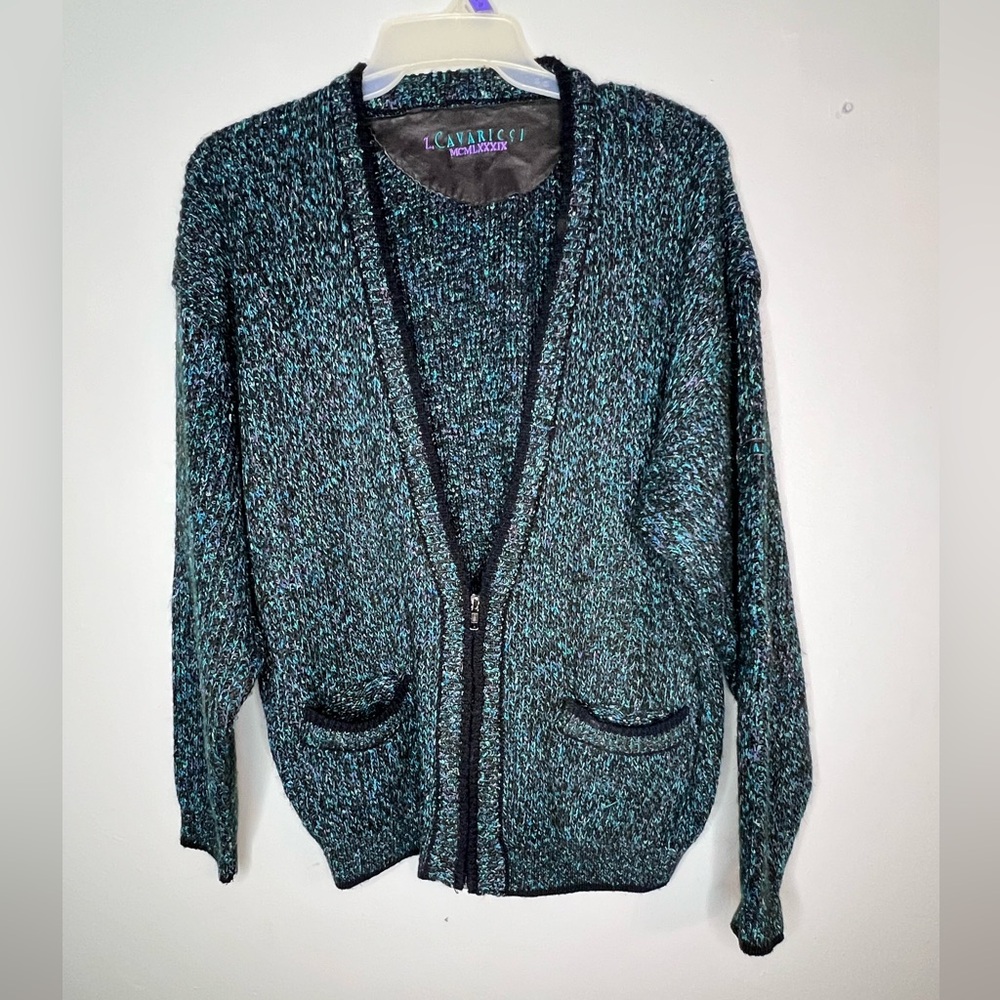 Z Cavaricci Zip Up Knit Crochet Style Cardigan Sweater